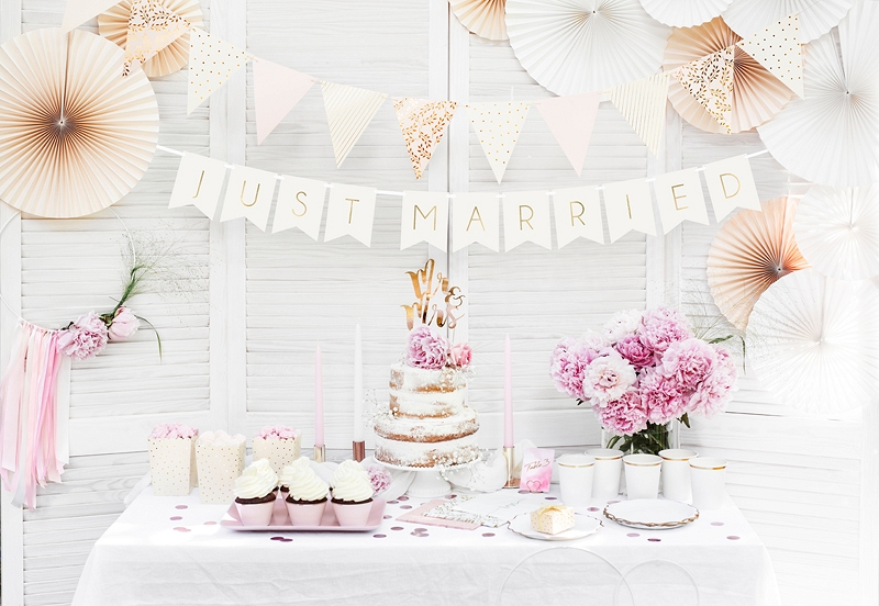 PartyDeco Girlanda - Just Married Biela