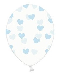 E-shop PartyDeco Balónik - Priesvitný s modrými srdiečkami
