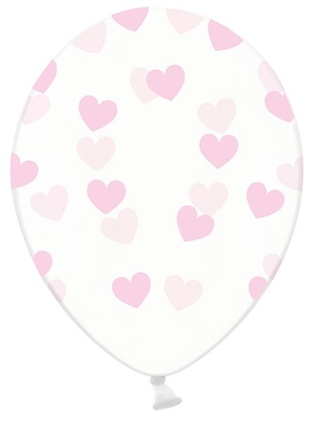 E-shop PartyDeco Balónik - Priesvitný s ružovými srdcami