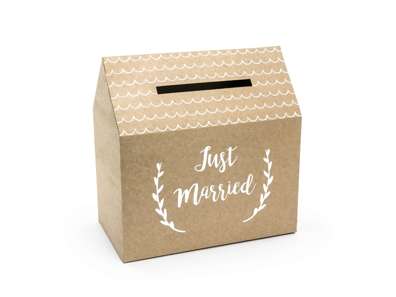 E-shop PartyDeco Svadobná krabička na obálky, peniaze - Just Married