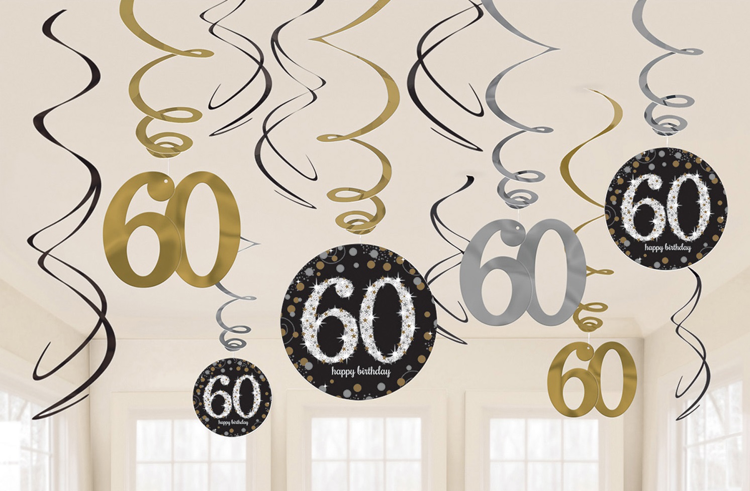 Amscan Dekorácia Víry 60. narodeniny - Trblietavá zlatá