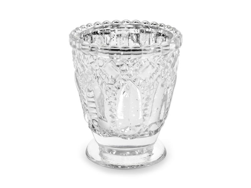 E-shop PartyDeco Sklenený svietnik - strieborný 8 cm