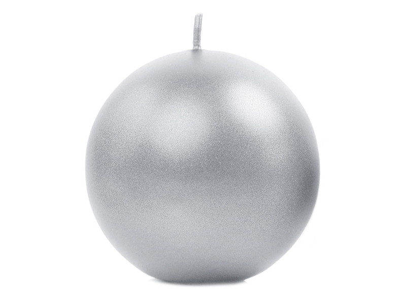 E-shop PartyDeco Sviečka - guľa metalická strieborná 8 cm