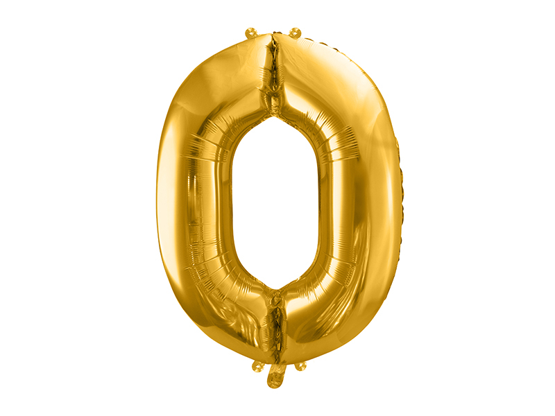 PartyDeco Fóliový balón narodeninové číslo 0 zlatý 86cm