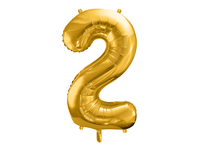PartyDeco Fóliový balón narodeninové číslo 2 zlatý 86cm