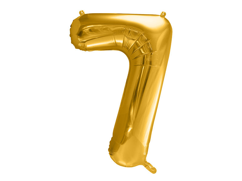 PartyDeco Fóliový balón narodeninové číslo 7 zlatý 86cm