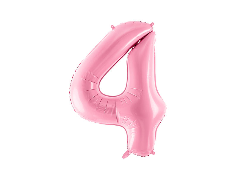 PartyDeco Fóliový balón narodeninové číslo 4 ružový 86cm