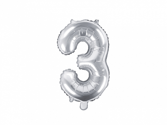 E-shop PartyDeco Fóliový balón Mini - Číslo 3 strieborný 35cm