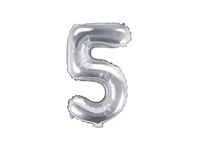 E-shop PartyDeco Fóliový balón Mini - Číslo 5 strieborný 35cm