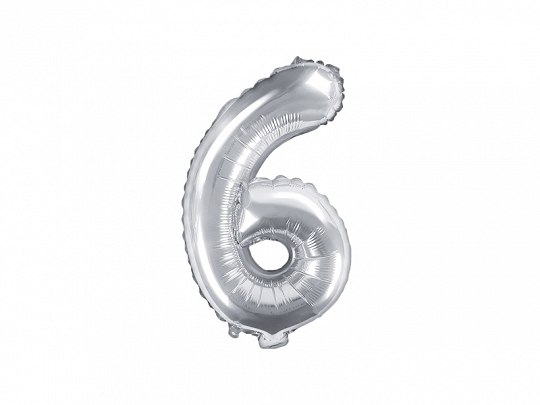 PartyDeco Fóliový balón Mini - Číslo 6 strieborný 35cm