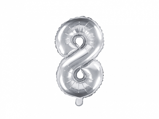 E-shop PartyDeco Fóliový balón Mini - Číslo 8 strieborný 35cm