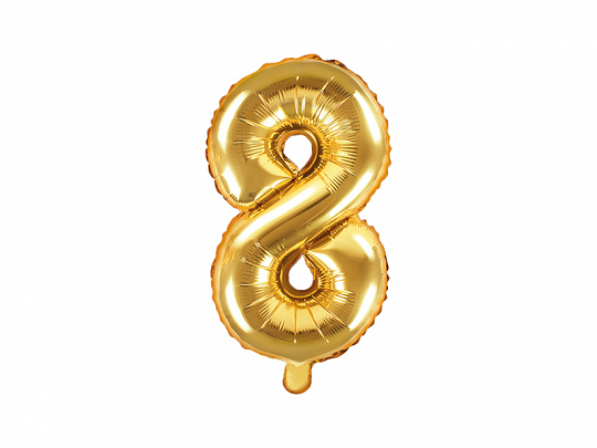PartyDeco Fóliový balón Mini - Číslo 8 zlatý 35cm