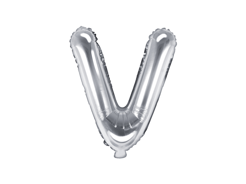 PartyDeco Fóliový balón Mini - Písmeno V 35cm strieborný