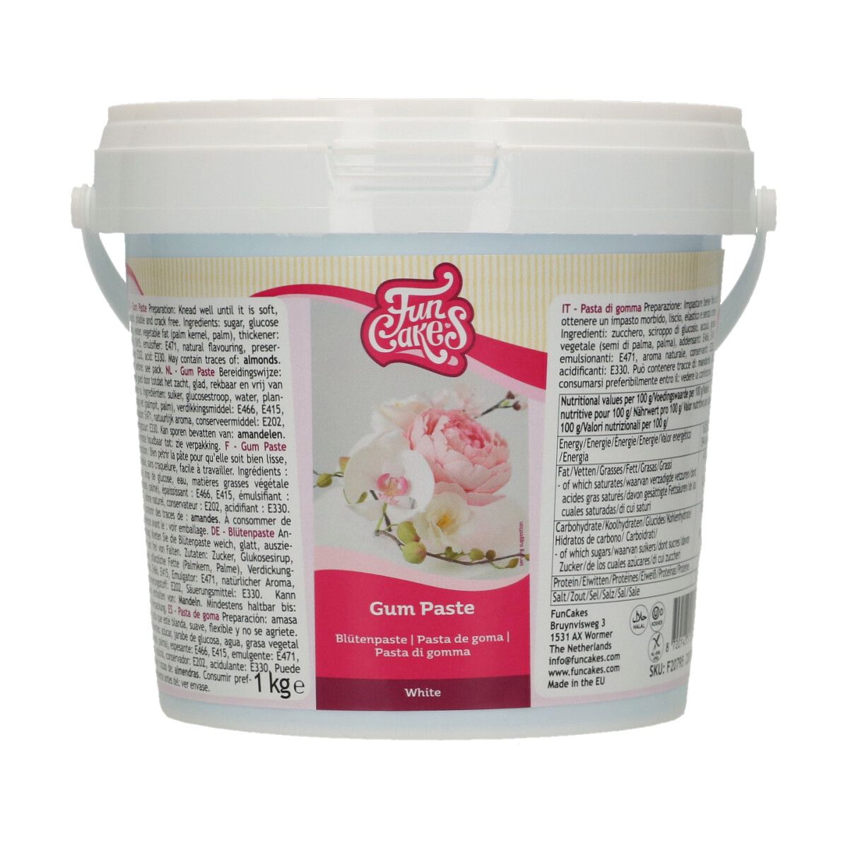 E-shop Funcakes Gum pasta biela - hotová hmota na modelovanie kvetov a jemných tvarov 1 kg