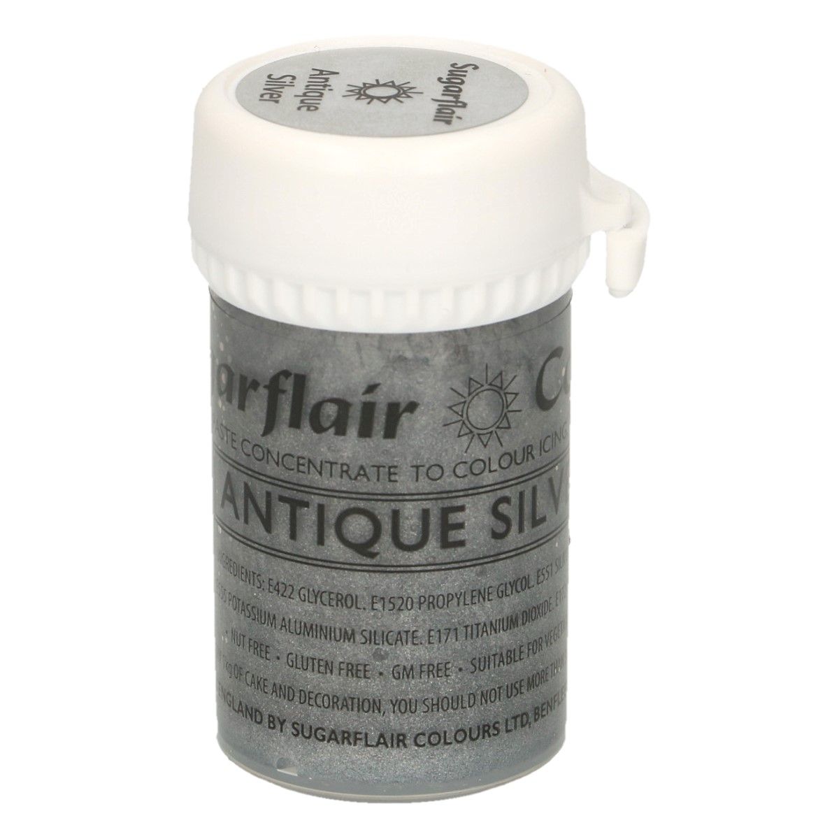 E-shop Sugarflair Colours Gélová farba Satin Antique Silver - Trblietavá strieborná 25 g