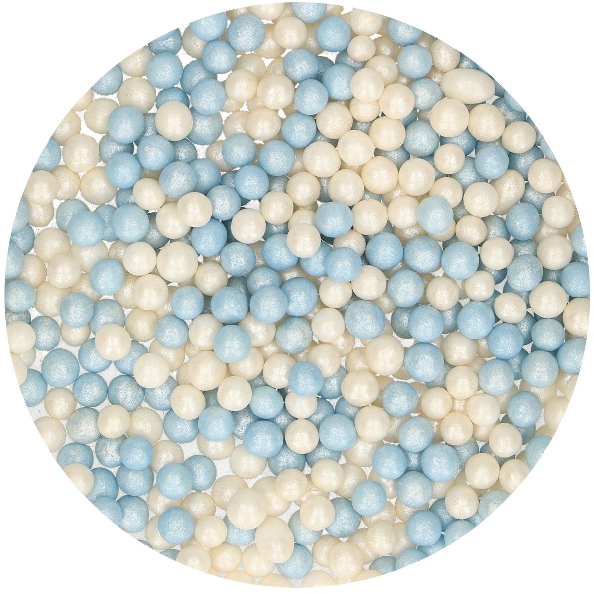 E-shop Funcakes Cukrové guličky Soft Pearls - Modré/Biele 60 g