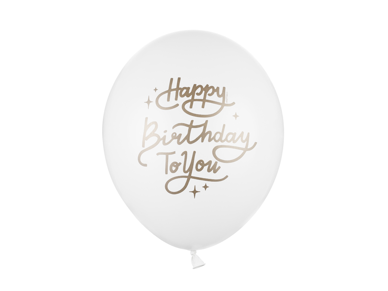 PartyDeco Latexový balón - biely Happy Birthday To You