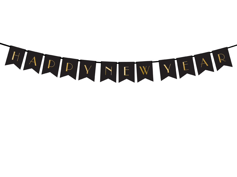 PartyDeco Banner Happy New Year čierny