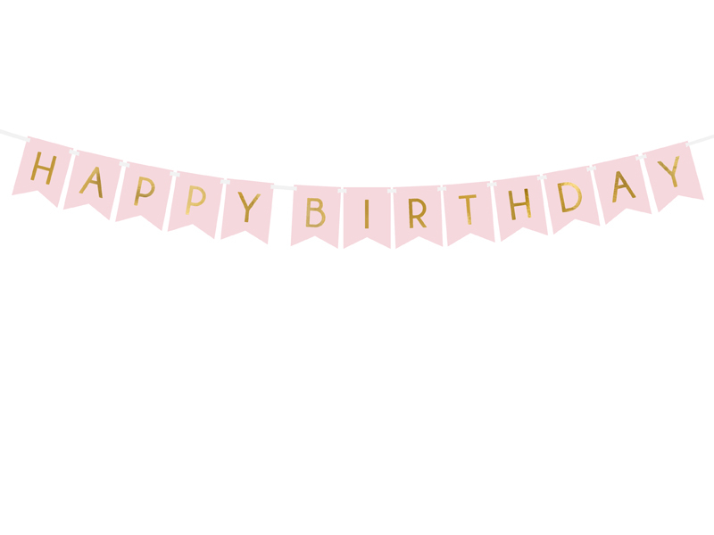 PartyDeco Banner - Happy Birthday svetloružový 15 x 175 cm