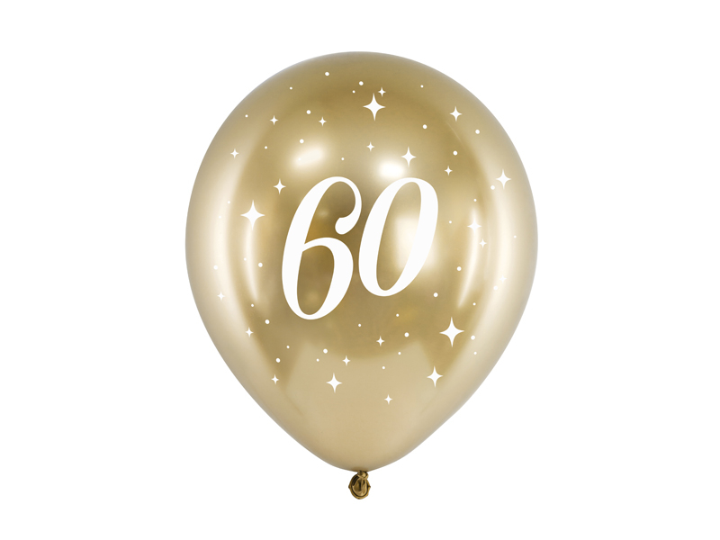 PartyDeco Latexové balóniky - zlaté číslo 60 6 ks