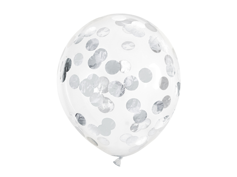 E-shop PartyDeco Balóny s konfetami - strieborné 6 ks