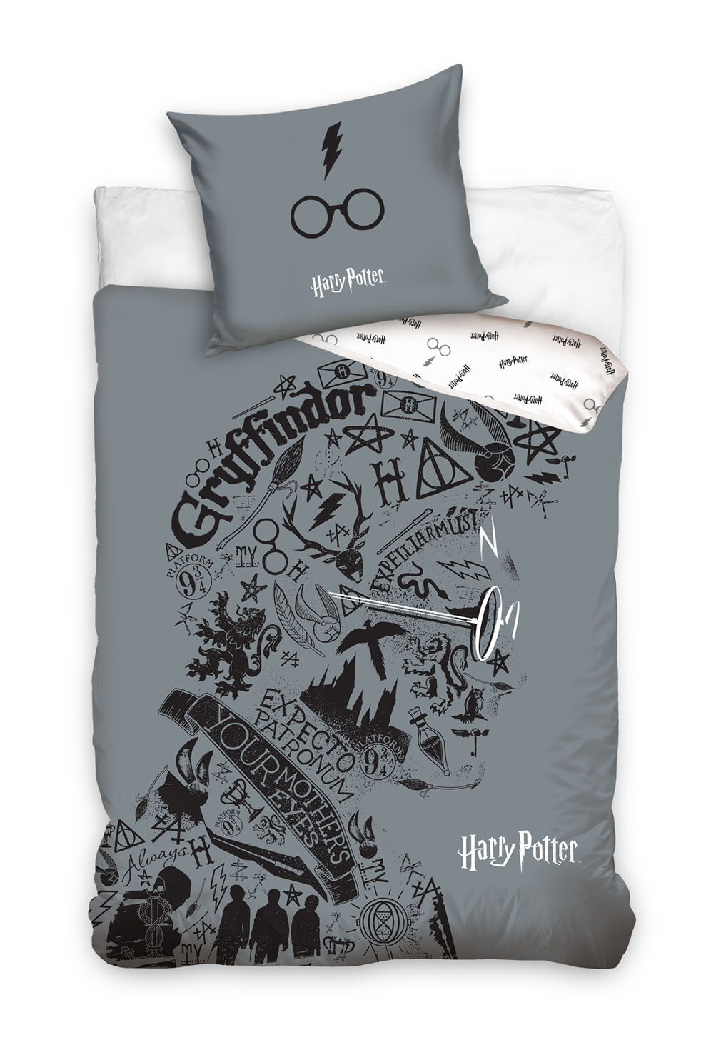 E-shop Carbotex Posteľné obliečky - Harry Potter sivé 140 x 200 cm