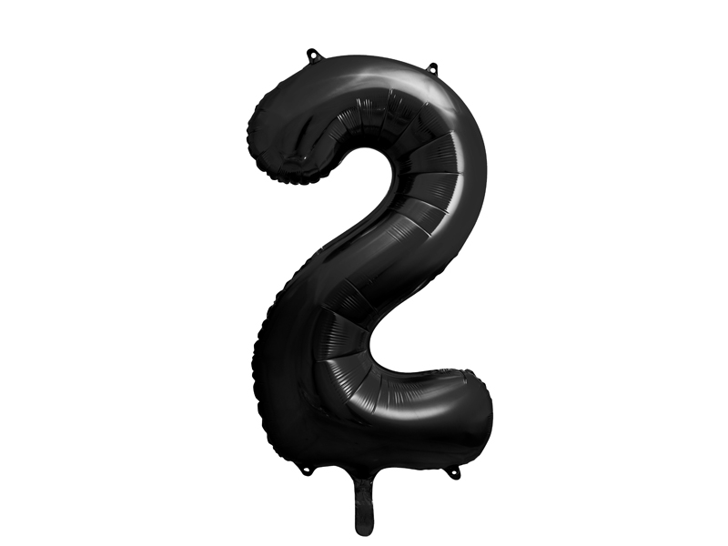 PartyDeco Fóliový balón narodeninové číslo 2 čierny 86 cm