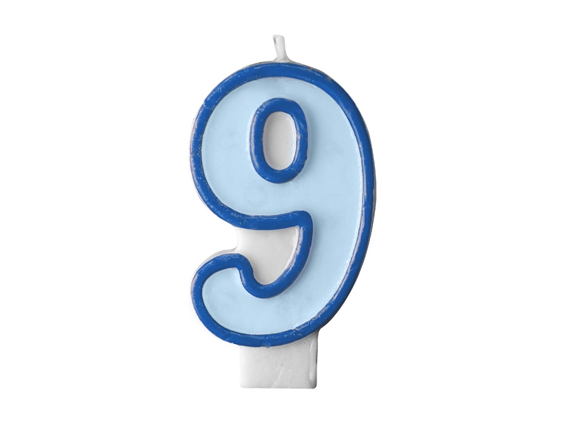 PartyDeco Narodeninová sviečka 9 - modrá 7 cm 1 ks