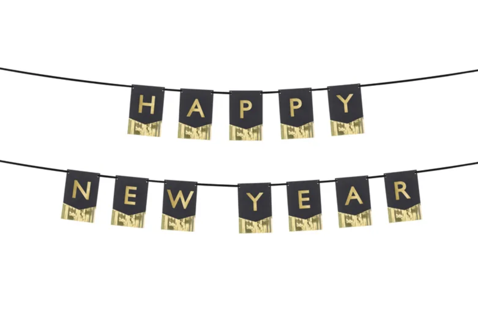 PartyDeco Silvestrovský banner - Happy New Year čierno-zlatý