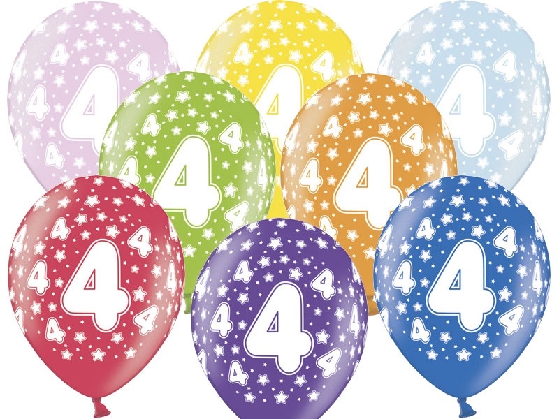 PartyDeco Latexový balón číslo 4 - Narodeninový 30 cm