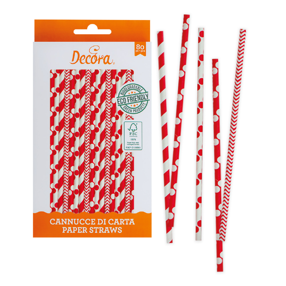 E-shop Decora Slamky - červeno/biele mix 80 ks