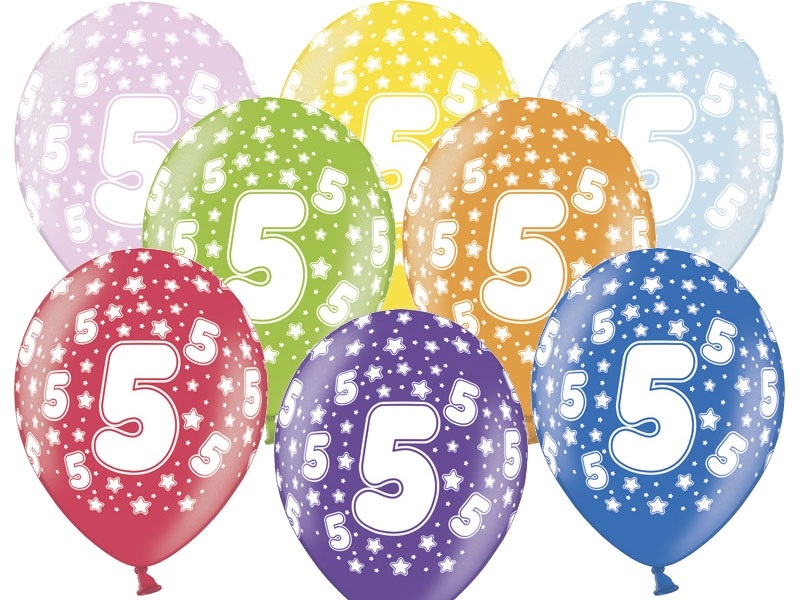 PartyDeco Latexový balón číslo 5 - Narodeninový 30 cm