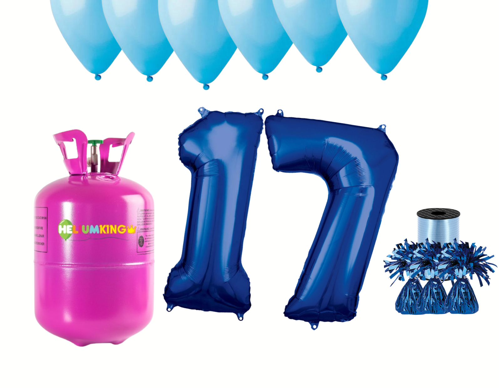 HeliumKing Hélium párty set na 17. narodeniny s modrými balónmi