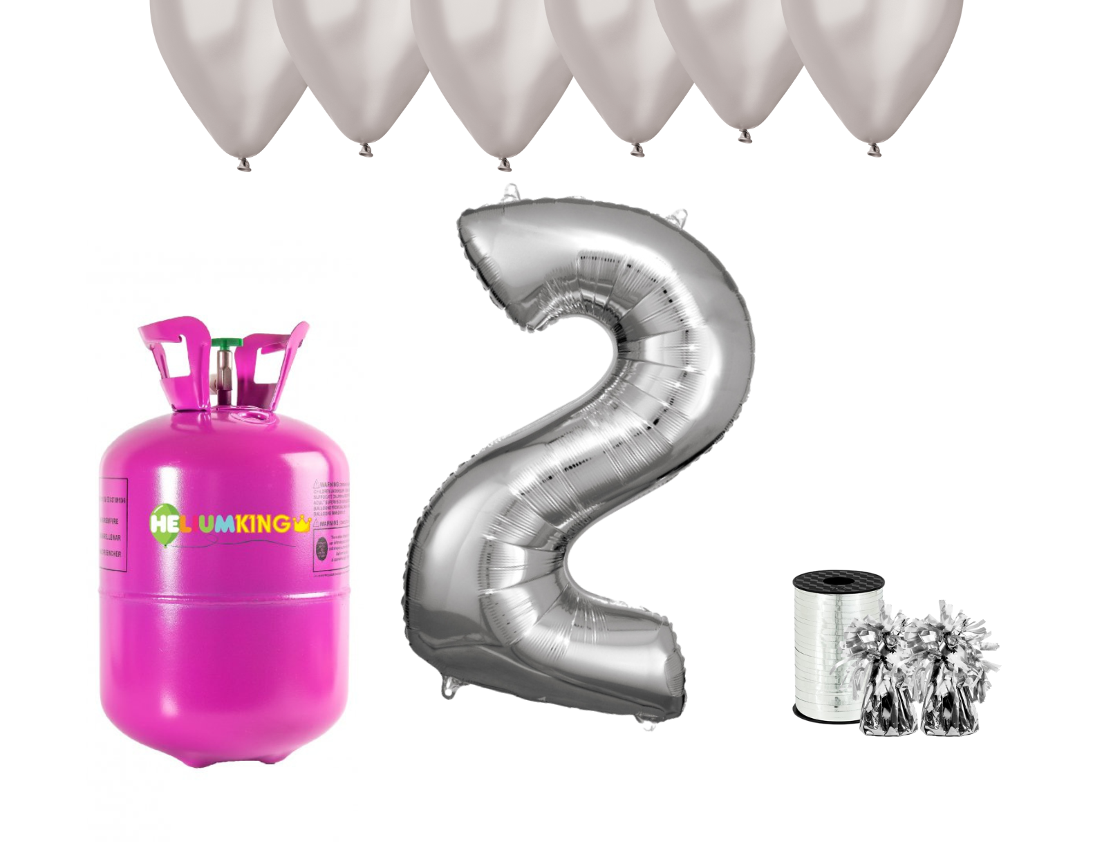HeliumKing Hélium párty set na 2. narodeniny so striebornými balónmi