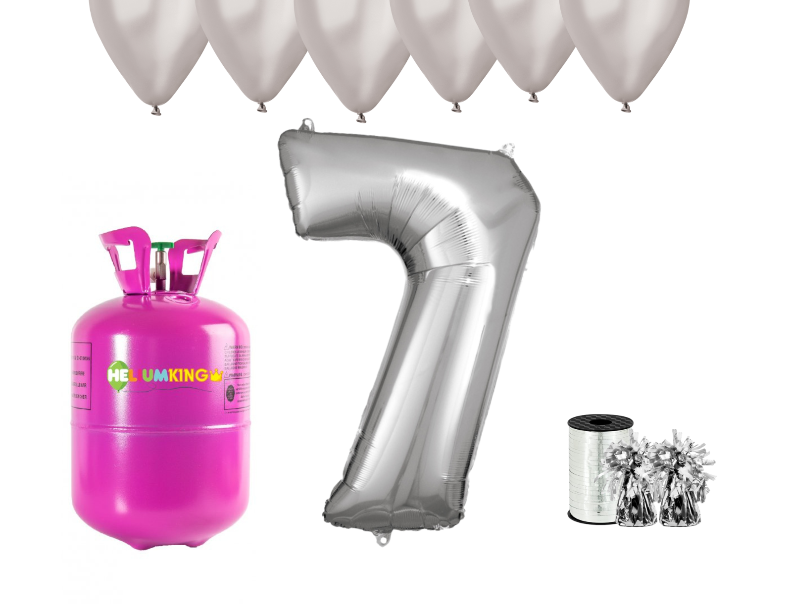 E-shop HeliumKing Hélium párty set na 7. narodeniny so striebornými balónmi