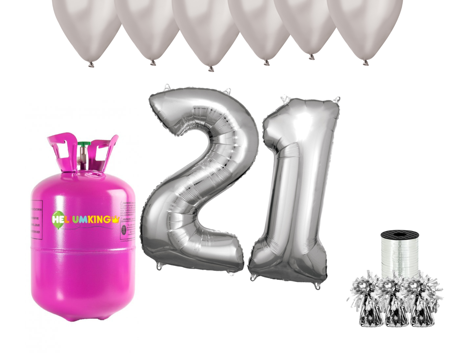 E-shop HeliumKing Hélium párty set na 21. narodeniny so striebornými balónmi