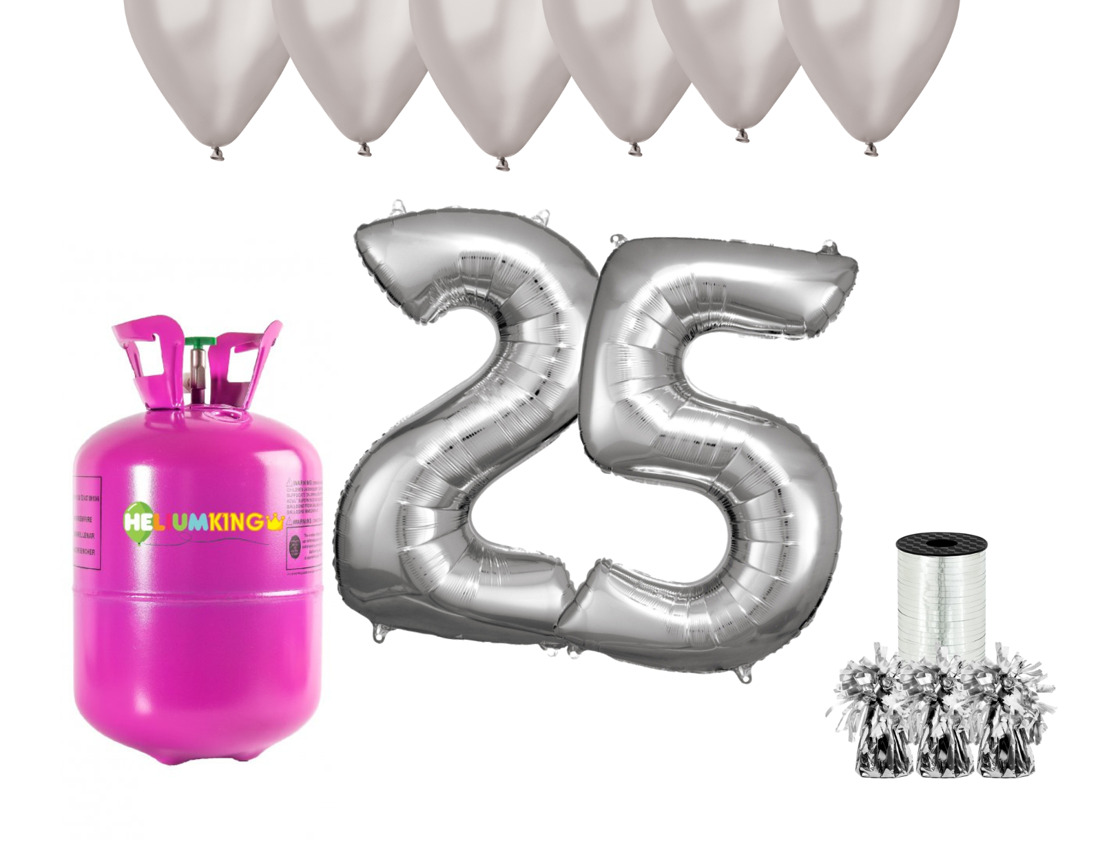 E-shop HeliumKing Hélium párty set na 25. narodeniny so striebornými balónmi