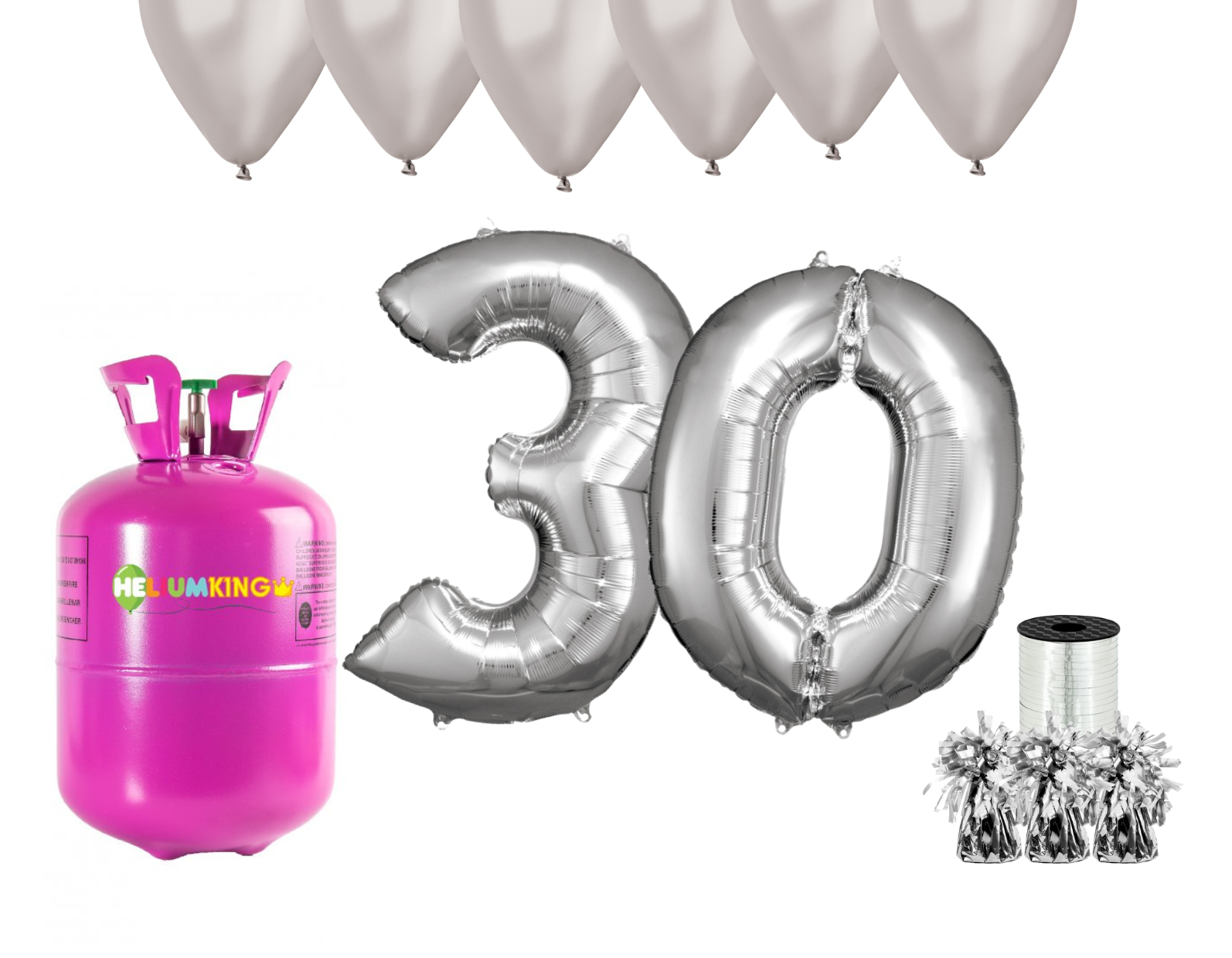 E-shop HeliumKing Hélium párty set na 30. narodeniny so striebornými balónmi