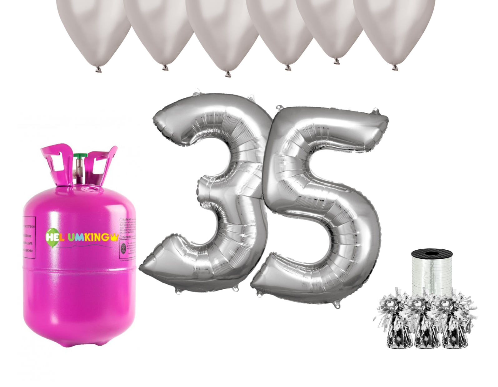 E-shop HeliumKing Hélium párty set na 35. narodeniny so striebornými balónmi