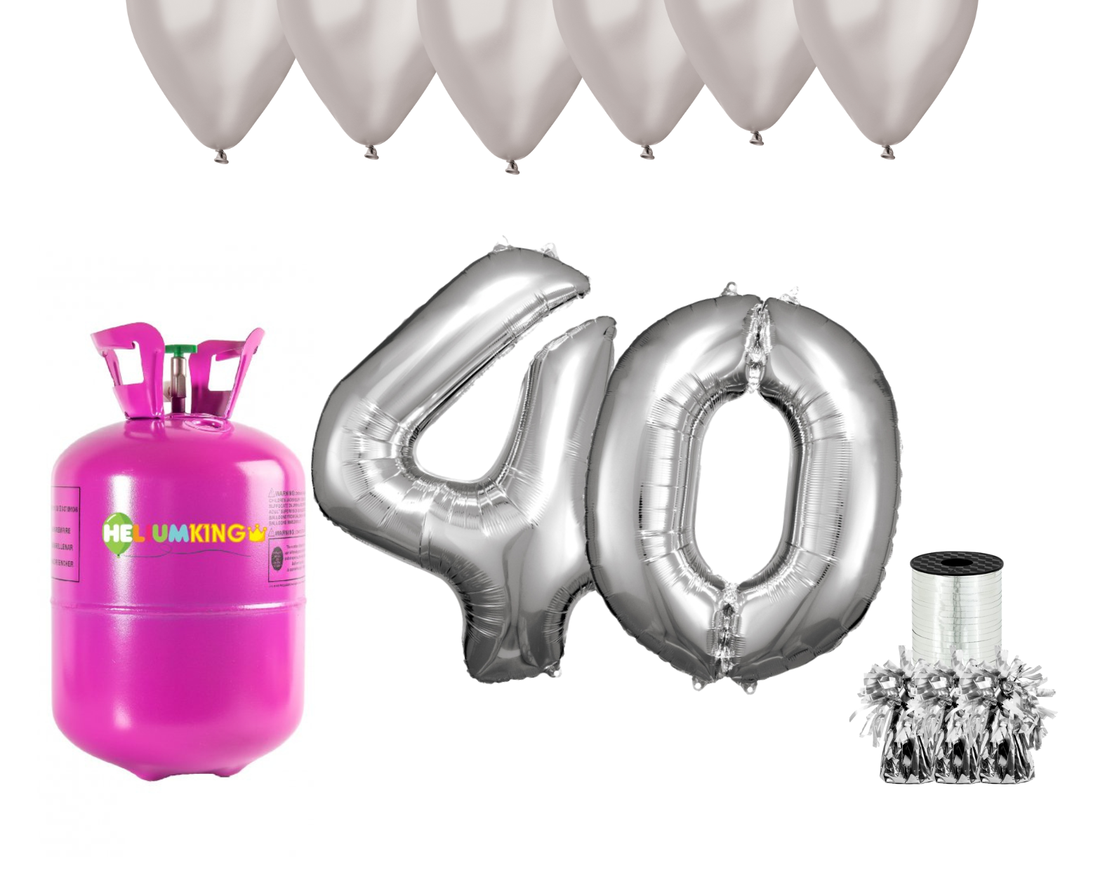 HeliumKing Hélium párty set na 40. narodeniny so striebornými balónmi