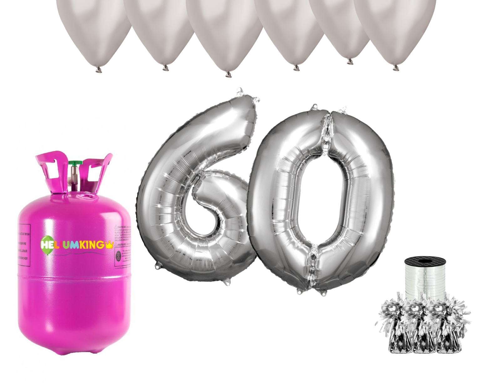E-shop HeliumKing Hélium párty set na 60. narodeniny so striebornými balónmi