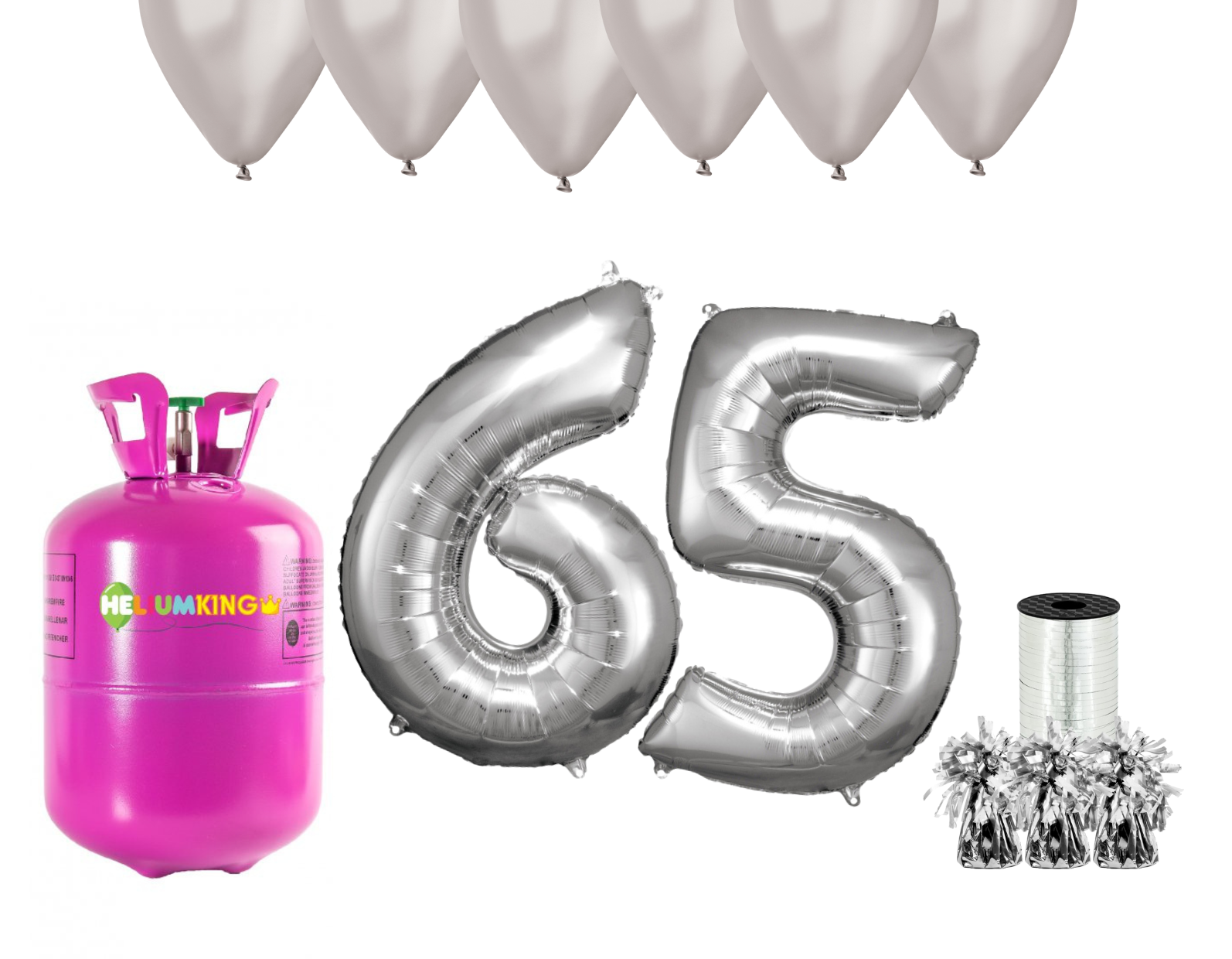 E-shop HeliumKing Hélium párty set na 65. narodeniny so striebornými balónmi