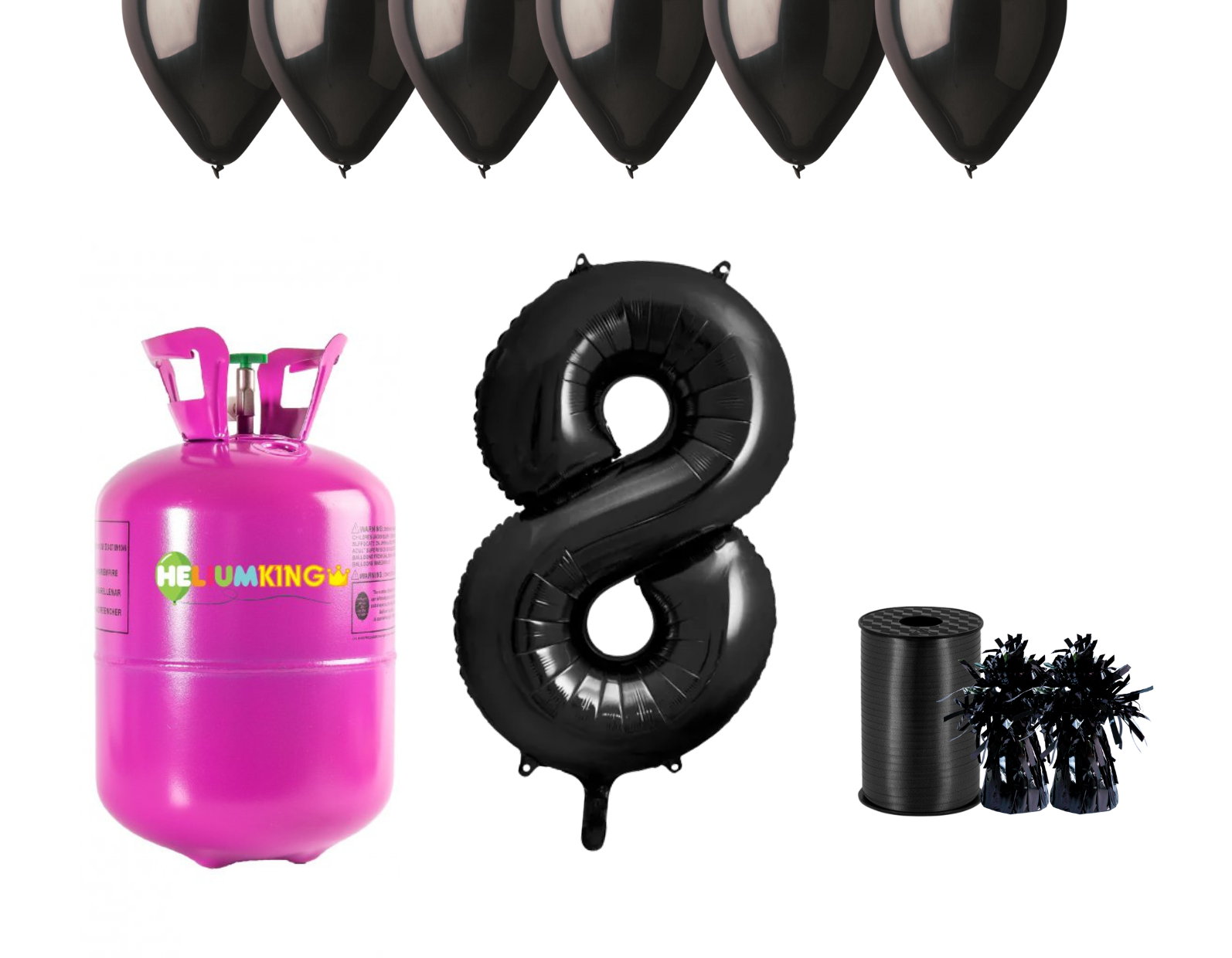E-shop HeliumKing Hélium párty set na 8. narodeniny s čiernymi balónmi