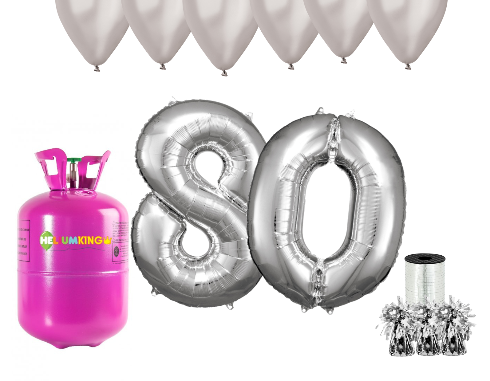 E-shop HeliumKing Hélium párty set na 80. narodeniny so striebornými balónmi