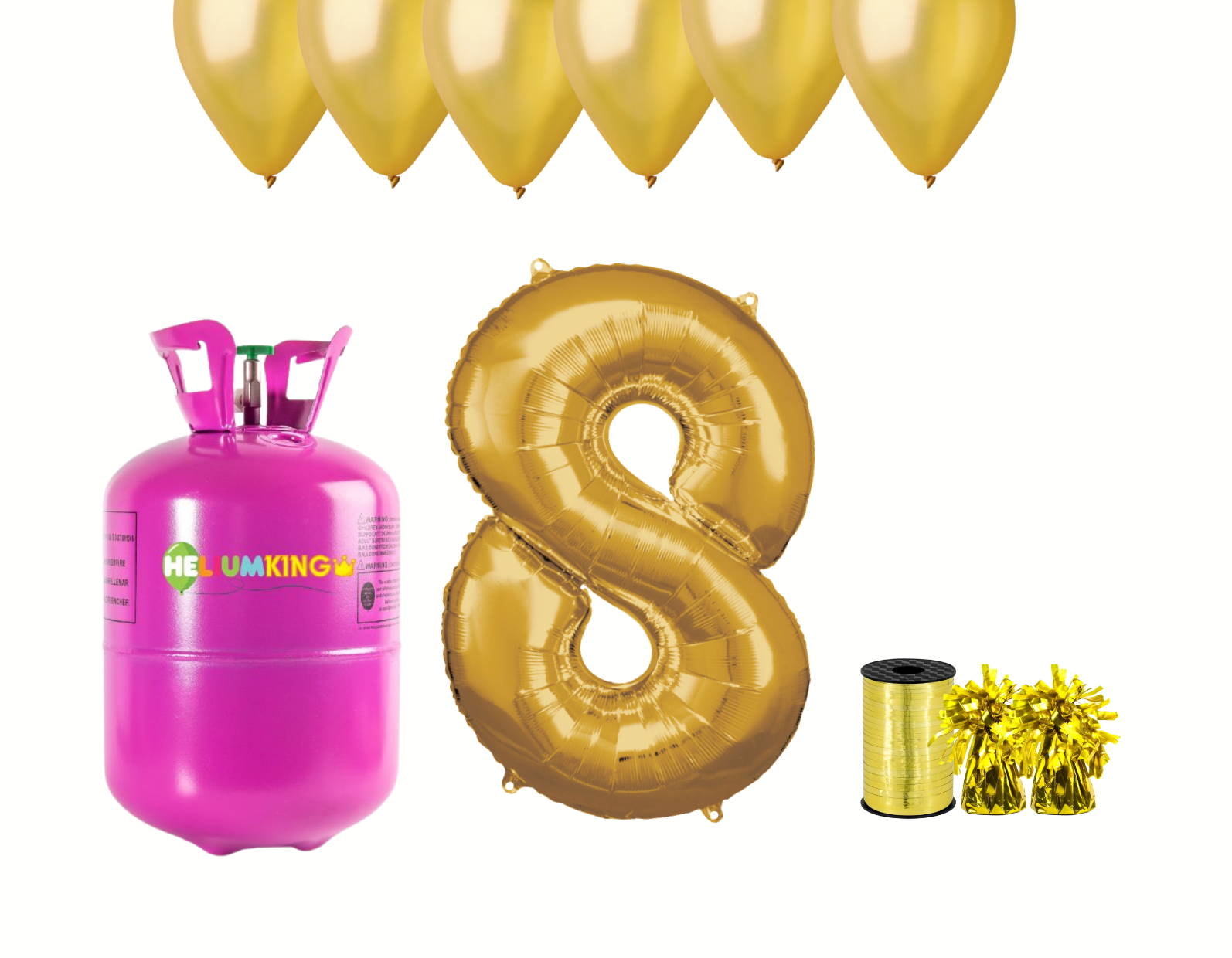 E-shop HeliumKing Hélium párty set na 8. narodeniny so zlatými balónmi