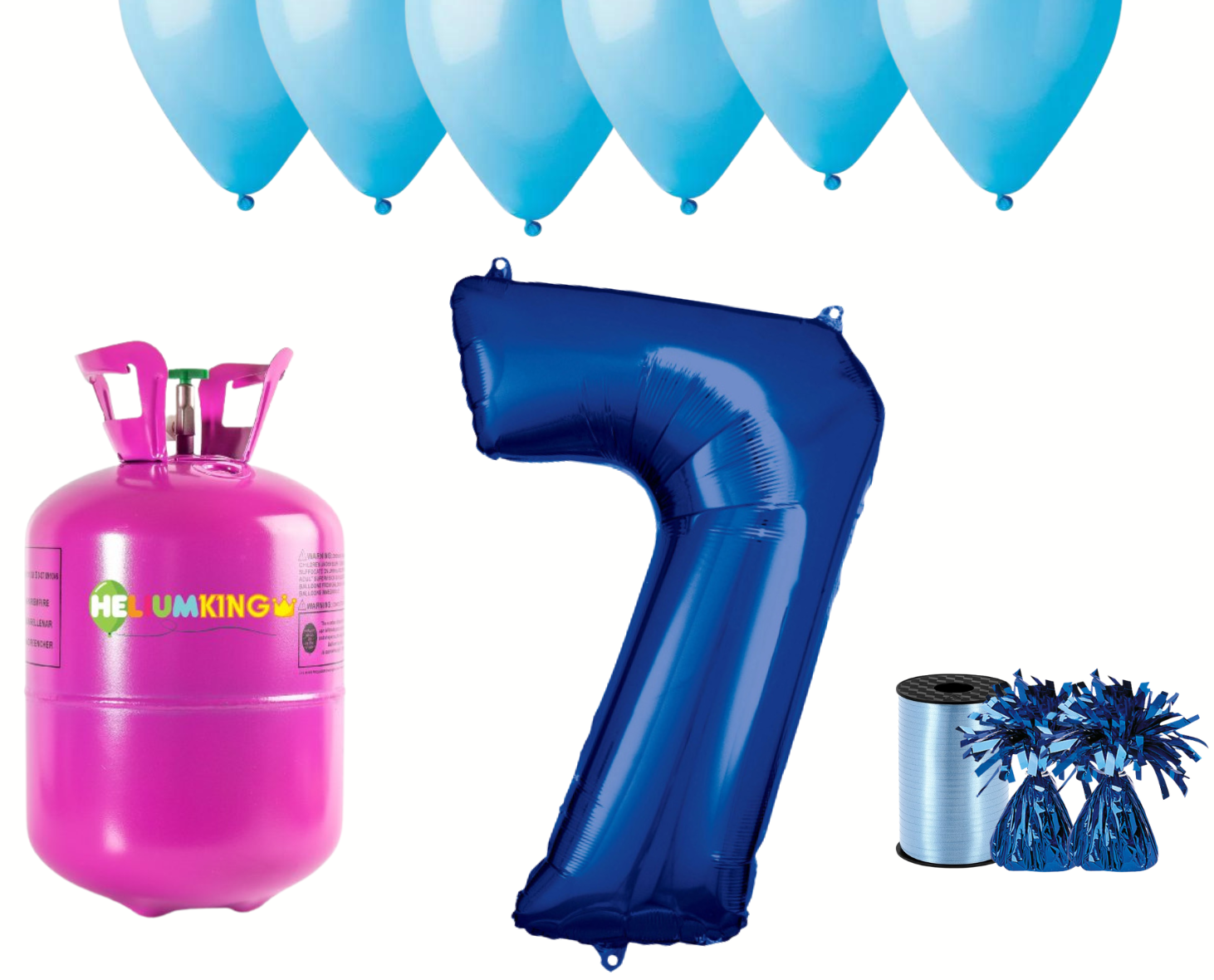 HeliumKing Hélium párty set na 7. narodeniny s modrými balónmi