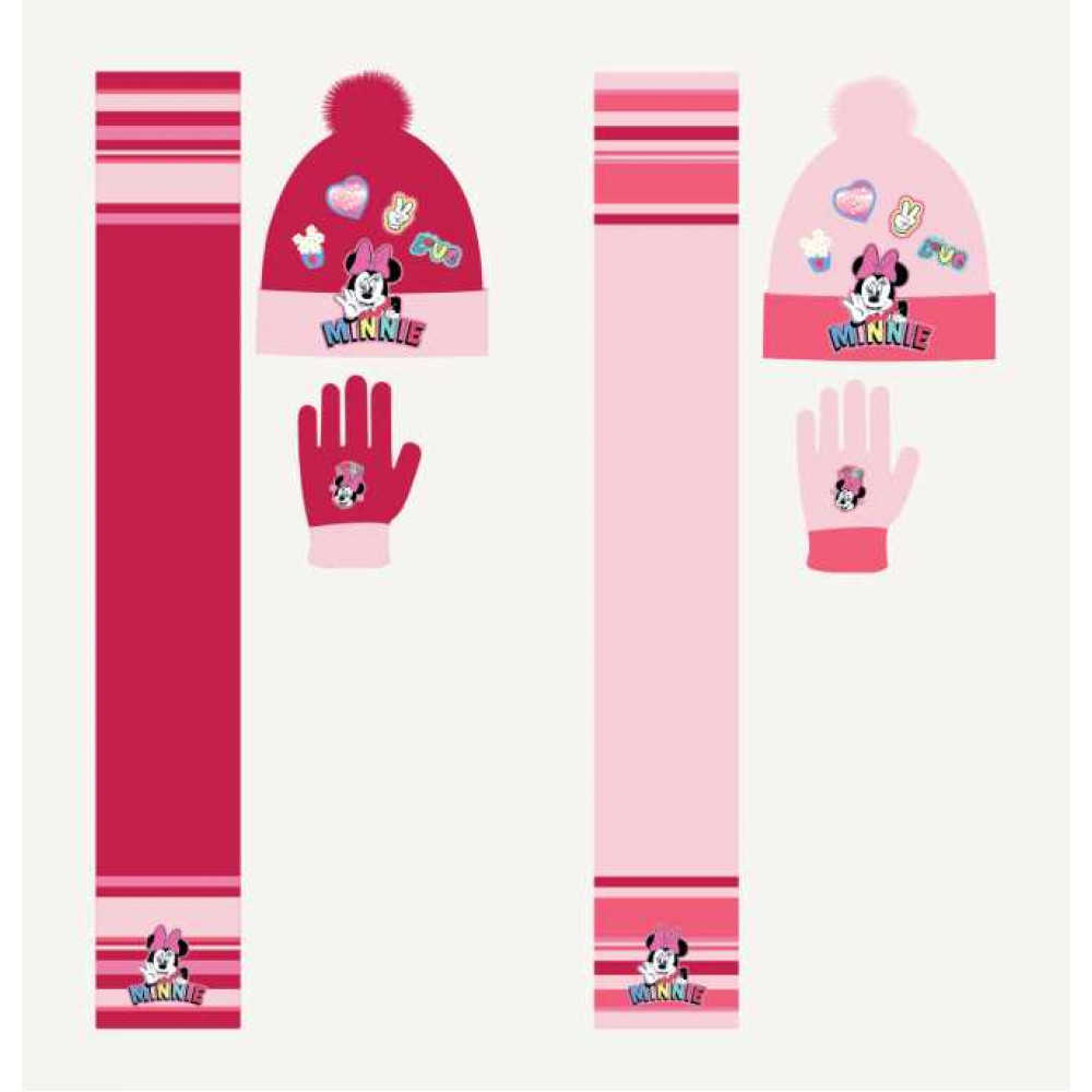 E-shop Setino Set - rukavice, čiapka, šál Minnie Mouse Farba: svetlá ružová