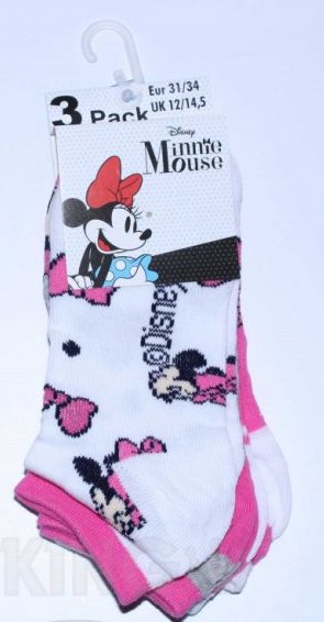 E-shop EPlus Sada 3 párov detských ponožiek - Minnie ružovo-biely mix Veľkosť ponožiek: 31-34