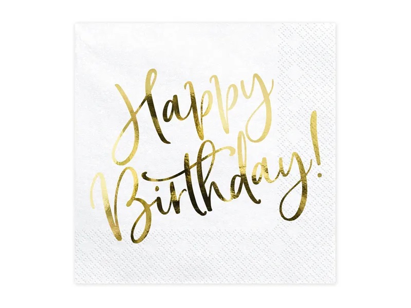 PartyDeco Servítky - Happy birthday, zlaté 33 x 33 cm
