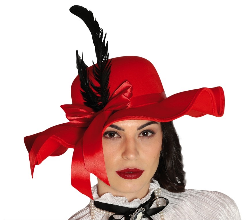Guirca Dámsky klobúk - červený s pierkom
